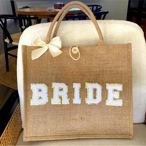 Custom bridal jute tote bag